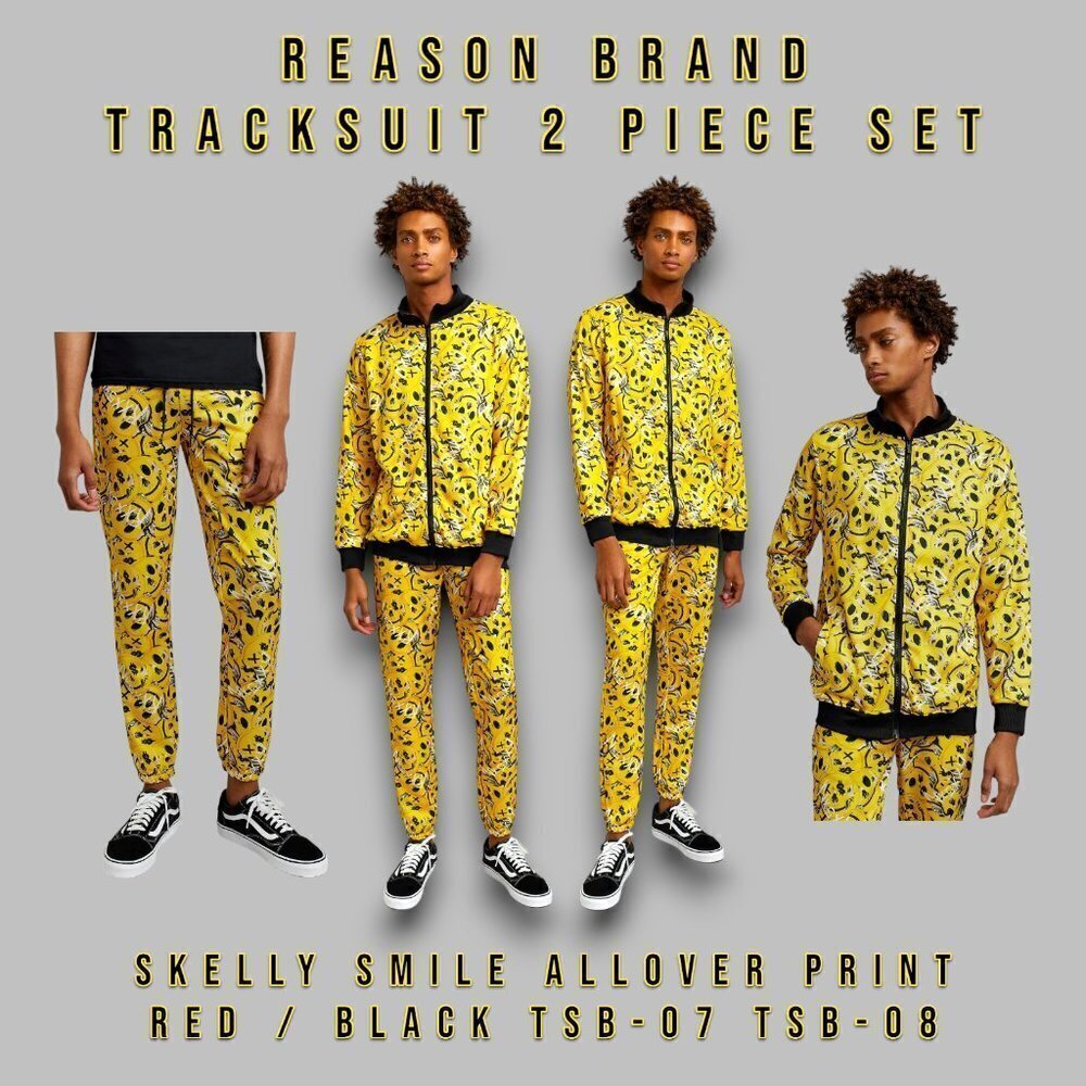 Reason Skelly Smile Allover Print Tracksuit Set Hoodie & Pants Mens X-Large
